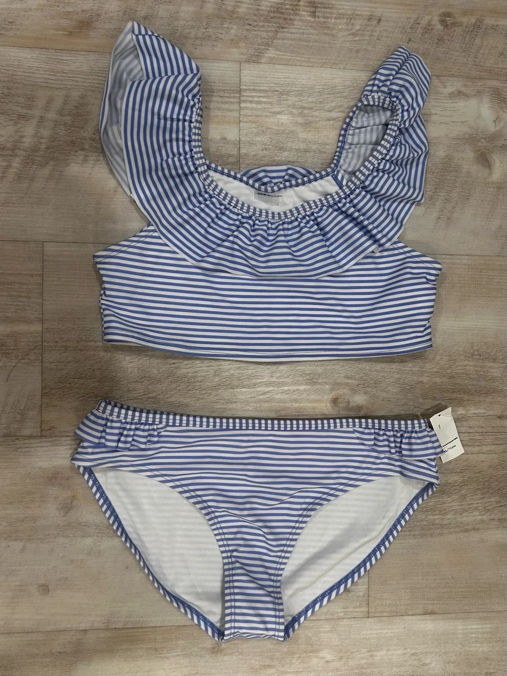 Old Navy Blue and White Striped Ruffle Bikini Set